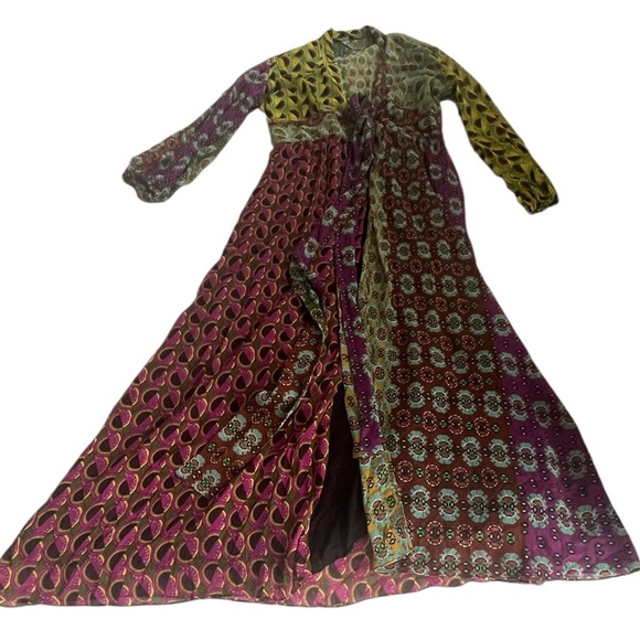 Zara Boho Wrap Duster Kimono XS Patchwork Print Tie Waist Festival Indie Layer - Picture 4 of 6